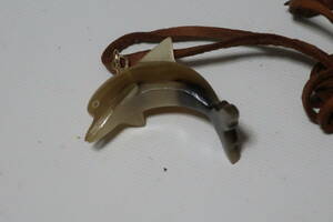 * dolphin * pendant top * leather string attaching * old goods *SI