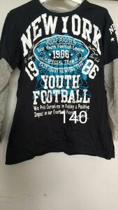 長袖 Tシャツ　140 ロングTシャツ　ロンT　紺　グレー　ニューヨーク　NY　フットボール　footabll