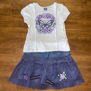 [ANNA SUI mini| Anna Sui Mini ] short sleeves T-shirt chu-ru attaching skirt / ska bread 2 pieces set 130. used 