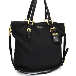 プラダ 2way トートバッグ ショルダー ナイロン レザー ブラック ゴールド金具 PRADA 1点限定