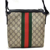 グッチ ショルダーバッグ シェリーライン GGスプリーム 471454 PVC×レザー メンズ ベージュ×ブラック GUCCI_画像3