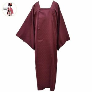 1円 雨コート 正絹 臙脂色 水玉文様 身丈124cm 同梱可 【kimonomtfuji】 1nfuji42516