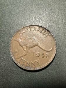 ★コレクター必見！！ オーストラリア 1ペニー 硬貨 1948年 カンガルー ジョージ6世 アンティークコイン ブロンズ色 外貨 未洗浄 Tu121206