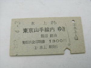 上越線　水上から東京山手線内ゆき　熊谷経由　昭和52年4月3日　水上駅発行　国鉄