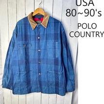 USA古着 80s～90s USA製 POLO COUNTRY インディゴチェック ライナー付デニムカバーオール M RRL ポロカントリー ヴィンテージ L～XL●146_画像1