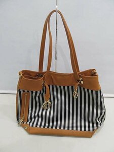 １円　ヘンリベンデル　HENRI BENDEL　シグネチャー　ストライプ　ハンドバック　ナイロン／レザー