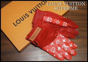 激レア LOUIS VUITTON SUPREME モノグラム グローブ レザー ルイヴィトン シュプリーム レッド 赤 白 即完売品 極少数生産品 希少 手袋