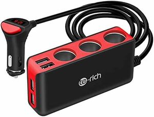 Te-Rich シガーソケット 4usb 3連 車載充電器 ソケット 120W 最大6.8A/5V 急速充電 12V/2