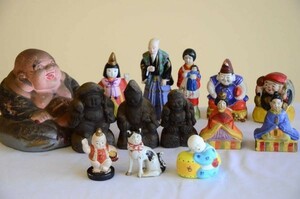 土人形 七福神 大黒天 布袋尊像 雛人形 陶器猫 郷土玩具 旧家蔵出し 骨董