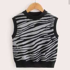 キッズ ベスト ゼブラ柄 100-110 ニットベスト