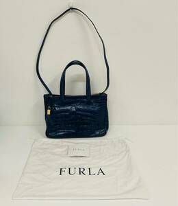 FURLA　フルラ　ショルダーバッグ　2way　ハンドバッグ　皮革　ネイビー　鍵付　多収納【10072】