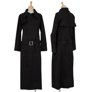 ヨウジヤマモト ファムYohji Yamamoto FEMME コットンスナップボタンベルテッドロングコート 黒1