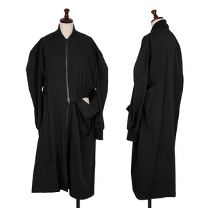 ビーヨウジヤマモトB Yohji Yamamoto ウールギャバドッキングデザインジップアップコート 黒1