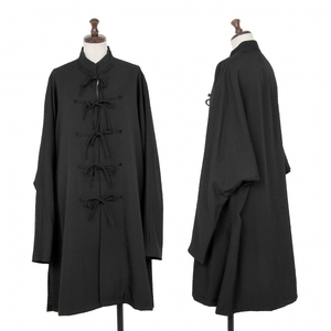 ビーヨウジヤマモトB Yohji Yamamoto ウールギャバロングチャイナジャケット 黒3