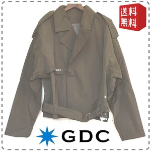 GDC ジーディーシー 日本製 ナイロンハーフトレンチコート ジャケット ライダース カーキ メンズSサイズ 本州送料無料 A152