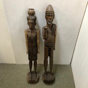 木製象　男女　アフリカン　アジアン　オブジェ　 木彫り
