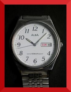 セイコー SEIKO アルバ ALBA クォーツ 3針 デイデイト 純正ベルト V743-0A20 男性用 メンズ 腕時計 W612 稼働品
