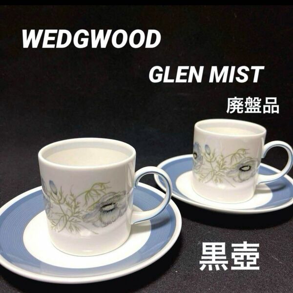 ウェッジウッド　グレンミスト　カップ&ソーサー　2客セット　WEDGWOOD コーヒーカップ　黒壺　希少　廃盤