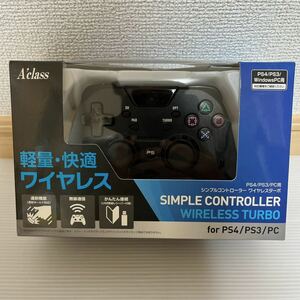 ほぼ新品 動作未確認 PS4/PS3/PC用シンプルコントローラー ワイヤレスターボ ワイヤレスコントローラー ブラック 無線 箱潰れあり　A143