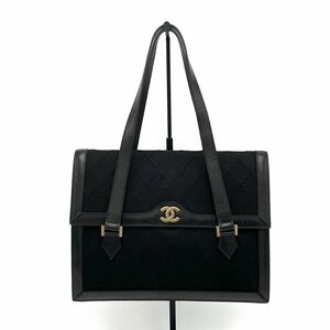 1円 美品 CHANEL シャネル マトラッセ ココマーク プッシュロック カーフ × ジャージ ハンド トート バッグ D1085M