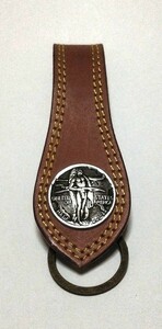  belt loop key holder cow leather light brown double stitch 