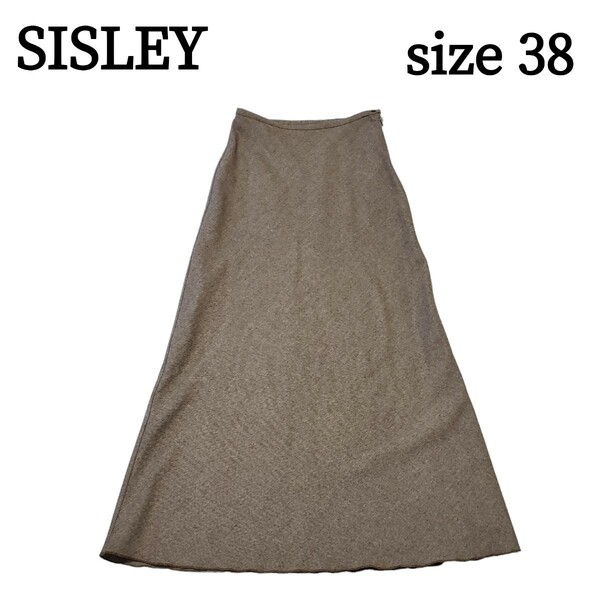 SISLEY　ロングスカート　サイズ38　M　焦げ茶色　毛　イタリア製　マキシ丈 