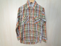 612◆70’s Levi's 長袖チェックシャツ◆リーバイス size:14(XS) ライトブラン系 サドルマンタグ 白タブ ゆうパケット発送_画像1