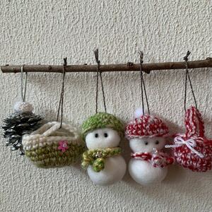 可愛いクリスマスオーナメント⑧ 雪だるま　ハンドメイド　手編み　5個セット　ナチュラルクリスマス　
