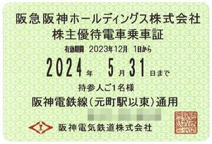 阪神電気鉄道 株主優待【定期券】株主優待電車乗車証(1枚)　※持参人ご1名様 期限:2024.5.31　阪急阪神ホールディングス/優待券/阪神電鉄