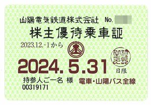 山陽電気鉄道 株主優待 株主優待乗車証 電車・バス全線(1枚)【定期券・持参人ご一名】期限:24.5.31　山陽電鉄/優待券/定期タイプ/山陽バス