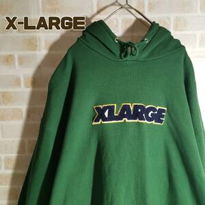 X-LARGE エクストララージ パーカー プルオーバー 緑 パイル ロゴ