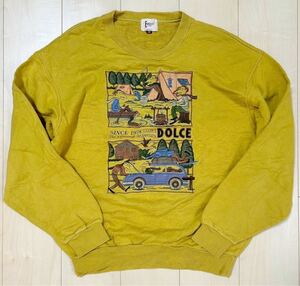 90s　DOLCE　クルーネック　長袖　スウェット　トレーナー　刺繍イラスト　48号　メンズ　Mサイズ相当　レトロ　ヴィンテージ　日本製