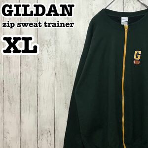 ギルダン アメリカ古着 刺繍ロゴ ジップ スウェット トレーナー XL