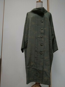 【着物リメイク】モスグリーンコート ゆったり大きめサイズ