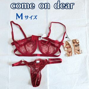 【新品】comeondear ブラジャー ショーツ セット ランジェリー セクシー 下着 上下セット オープンブラ Tバック シースルー レース刺繍