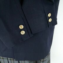 1円 ブレザー チェックスカート 紐タイ 上下4点セット 大きいサイズ 冬物 女子 学生服 埼玉大宮南高校 紺 制服 中古 ランクC NA5676_画像3