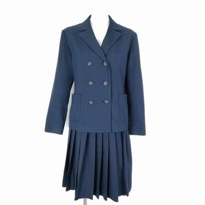 1円 ブレザー スカート 上下2点セット 冬物 女子 学生服 中学 高校 紺 制服 中古 ランクC NA4832