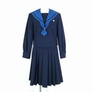 1円 セーラー服 スカート ネクタイ 上下3点セット 指定 160A トンボ 冬物 黒2本線 女子 学生服 大阪夕陽丘高校 紺 中古 ランクB NA5516