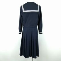 1円 セーラー服 スカート スカーフ 上下3点セット 冬物 白3本線 女子 学生服 中学 高校 紺 制服 中古 ランクC NA5501_画像2