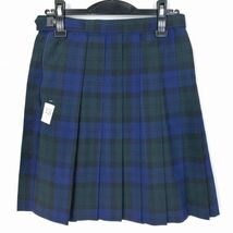 1円 スクールスカート 夏物 w69-丈52 チェック 千葉敬愛高校 プリーツ 学生服 制服 女子 中古 HK5803_画像2