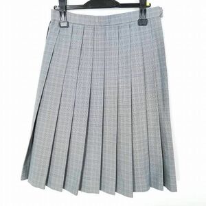 1円 スクールスカート 冬物 w69-丈63 チェック 中学 高校 プリーツ 学生服 制服 女子 中古 HK5653