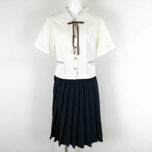 1円 セーラー服 スカート 紐タイ 上下3点セット 大きいサイズ 夏物 女子 学生服 大分東明高校 白 制服 中古 ランクC NA5597