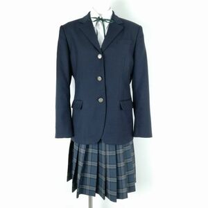 1円 ブレザー チェックスカート 上下4点セット 大きいサイズ 富士ヨット 冬物 女子 学生服 福岡三潴高校 紺 制服 中古 ランクC NA5815