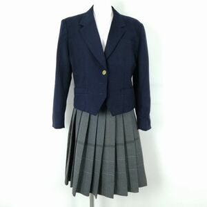 1円 ブレザー チェックスカート 上下2点セット 冬物 女子 学生服 中学 高校 紺 制服 中古 ランクC NA5806