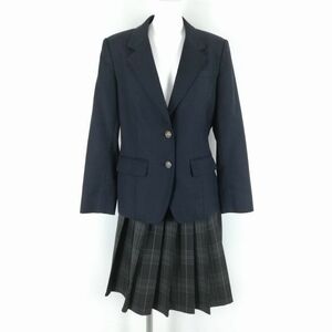 1円 ブレザー チェックスカート 上下2点セット 冬物 女子 学生服 中学 高校 紺 制服 中古 ランクC NA6029