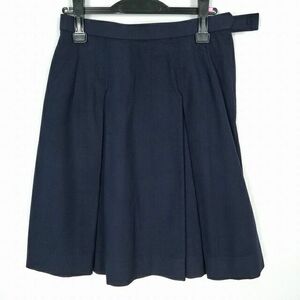 1円 スクールスカート 大きいサイズ 冬物 w72-丈55 紺 東京共立女子高校 プリーツ 学生服 制服 女子 中古 HK8391