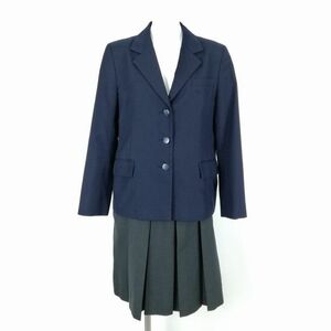 1円 ブレザー チェックスカート 上下2点セット 冬物 女子 学生服 中学 高校 紺 制服 中古 ランクC NA6450