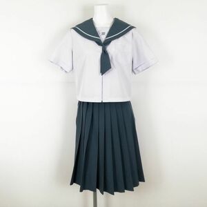 1円 セーラー服 スカート 上下3点セット 大きいサイズ カンコー 夏物 白1本線 女子 学生服 鹿児島和田中学 白 中古 ランクC NA6484