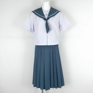 1円 セーラー服 スカート 上下3点セット 大きいサイズ カンコー 夏物 白1本線 女子 学生服 鹿児島和田中学 白 中古 ランクC NA6520