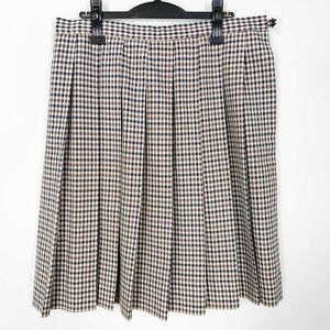 1円 スクールスカート 大きいサイズ 冬物 w80-丈61 チェック 中学 高校 プリーツ 学生服 制服 女子 中古 HK7074